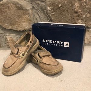 Little boys Sperry Bluefish Linen & Oat velcro